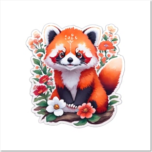 Cute Red Panda With Flowers Posters and Art